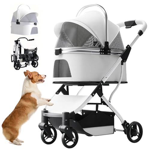 RUYICZB Hundebuggy Faltbar, 3 in 1 Hundewagen Mit Abnehmbarer Reisesitz Aufbewahrungskorb Haustier Kinderwagen Hundebox Klappbar, Haustiere Buggy Für Kleine Hunde Und Katzen Unter 15 Kg,Grau RUYICZB Hundebuggy Faltbar, 3 in 1 Hundewagen Mit Abnehmbarer Reisesitz Aufbewahrungskorb Haustier Kinderwagen Hundebox Klappbar, Haustiere Buggy Für Kleine Hunde Und Katzen Unter 15 Kg,Grau von RUYICZB