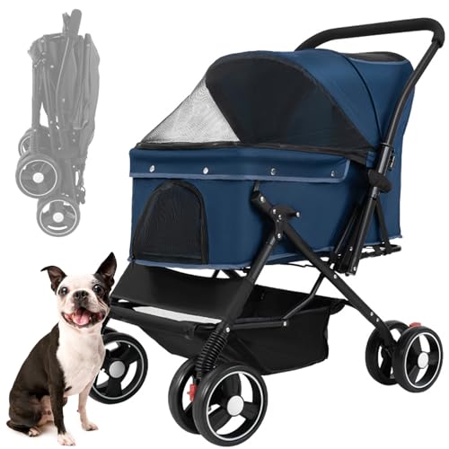 RUYICZB Hundebuggy Faltbar, Hundebox Transporttasche Klappbar Bis 25Kg, Hunde Haustier Buggy Pet Stroller Roadster Für Kleine Hunde Katzen Mit Aufbewahrungskorb, Sonnenschutz, Netzfenster,Blau RUYICZB Hundebuggy Faltbar, Hundebox Transporttasche Klappbar Bis 25Kg, Hunde Haustier Buggy Pet Stroller Roadster Für Kleine Hunde Katzen Mit Aufbewahrungskorb, Sonnenschutz, Netzfenster,Blau von RUYICZB