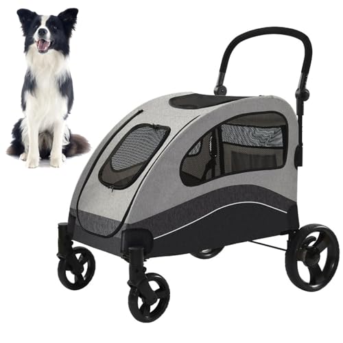 RUYICZB Hundebuggy für große Hunde, Haustierbuggy mit verstellbaren Griffen und doppeltem Einstieg, mit einem klick zusammenklappbarer Hundebuggy,Grau RUYICZB Hundebuggy für große Hunde, Haustierbuggy mit verstellbaren Griffen und doppeltem Einstieg, mit einem klick zusammenklappbarer Hundebuggy,Grau von RUYICZB