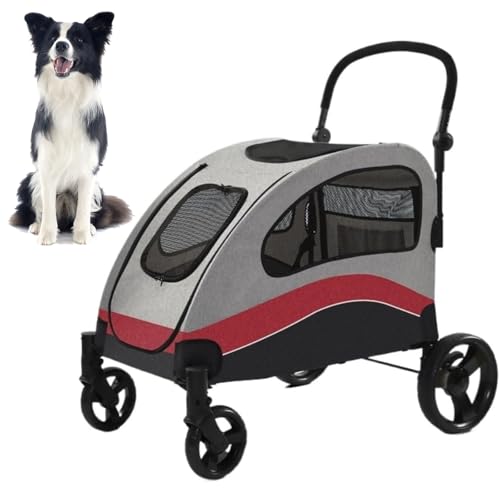 RUYICZB Hundebuggy für große Hunde, Haustierbuggy mit verstellbaren Griffen und doppeltem Einstieg, mit einem klick zusammenklappbarer Hundebuggy,Rot RUYICZB Hundebuggy für große Hunde, Haustierbuggy mit verstellbaren Griffen und doppeltem Einstieg, mit einem klick zusammenklappbarer Hundebuggy,Rot von RUYICZB