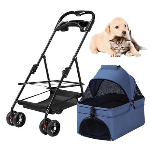 RUYICZB Hundebuggys für kleine Hunde, Faltbarer Reisebuggy mit Abnehmbarer Trage, atmungsaktiver Haustierbuggy mit Getränkehalter und 360-Grad-Schwenkrad vorne,Blau RUYICZB Hundebuggys für kleine Hunde, Faltbarer Reisebuggy mit Abnehmbarer Trage, atmungsaktiver Haustierbuggy mit Getränkehalter und 360-Grad-Schwenkrad vorne,Blau von RUYICZB