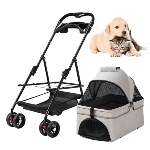 RUYICZB Hundebuggys für kleine Hunde, Faltbarer Reisebuggy mit Abnehmbarer Trage, atmungsaktiver Haustierbuggy mit Getränkehalter und 360-Grad-Schwenkrad vorne,Grau RUYICZB Hundebuggys für kleine Hunde, Faltbarer Reisebuggy mit Abnehmbarer Trage, atmungsaktiver Haustierbuggy mit Getränkehalter und 360-Grad-Schwenkrad vorne,Grau von RUYICZB