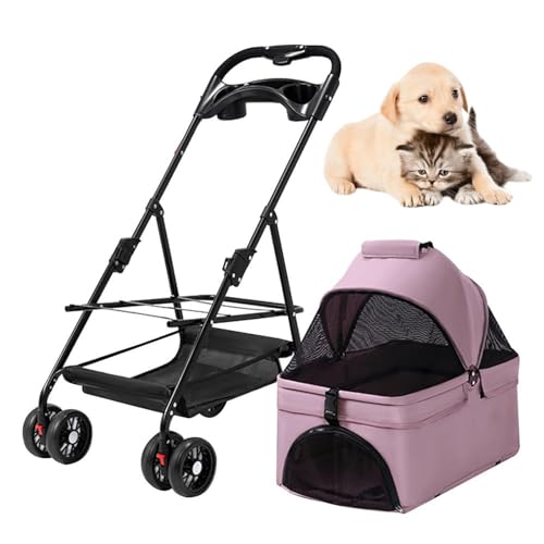 RUYICZB Hundebuggys für kleine Hunde, Faltbarer Reisebuggy mit Abnehmbarer Trage, atmungsaktiver Haustierbuggy mit Getränkehalter und 360-Grad-Schwenkrad vorne,Rosa RUYICZB Hundebuggys für kleine Hunde, Faltbarer Reisebuggy mit Abnehmbarer Trage, atmungsaktiver Haustierbuggy mit Getränkehalter und 360-Grad-Schwenkrad vorne,Rosa von RUYICZB
