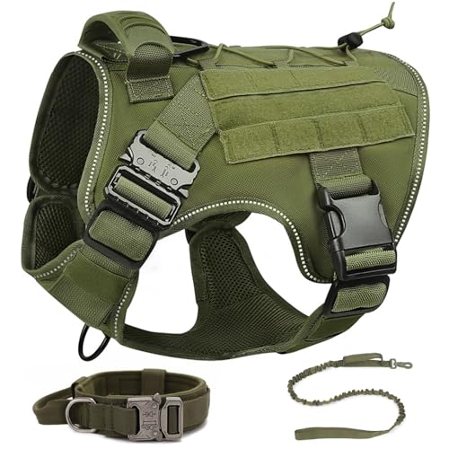 RUYICZB Hundegeschirr, Taktisches Geschirr Hund,No-Pull Einstellbar Sicherheitsgeschirr Hunde Brustgeschirr Molle-Panels Metallschnalle & Griffen,Hundeweste Für Große/Mittlere Hunde,Grün,Large von RUYICZB