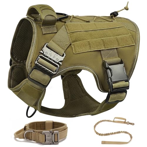 RUYICZB Hundegeschirr, Taktisches Geschirr Hund,No-Pull Einstellbar Sicherheitsgeschirr Hunde Brustgeschirr Molle-Panels Metallschnalle & Griffen,Hundeweste Für Große/Mittlere Hunde,Khaki,X Large von RUYICZB