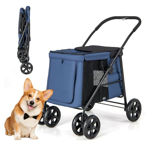 RUYICZB Hundekäfig-Jogger-Kinderwagen, EIN-klick-Klappdesign für Haustiere mit 4 Rädern und atmungsaktivem Netzgewebe, Hundebuggy,Blau RUYICZB Hundekäfig-Jogger-Kinderwagen, EIN-klick-Klappdesign für Haustiere mit 4 Rädern und atmungsaktivem Netzgewebe, Hundebuggy,Blau von RUYICZB