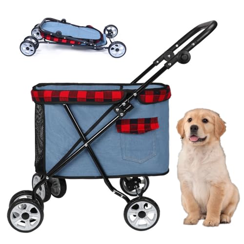 RUYICZB Hundekäfig-Jogger-Kinderwagen, Hundebuggy mit atmungsaktivem und sichtbarem Netz, zusammenklappbarer Haustier-Kinderwagen mit 4 Rädern,Light Blue RUYICZB Hundekäfig-Jogger-Kinderwagen, Hundebuggy mit atmungsaktivem und sichtbarem Netz, zusammenklappbarer Haustier-Kinderwagen mit 4 Rädern,Light Blue von RUYICZB