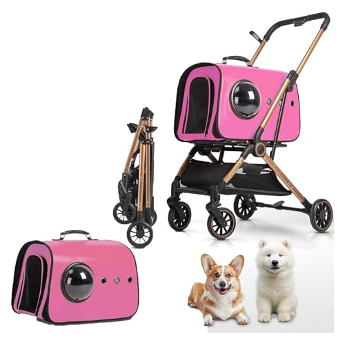 RUYICZB Hundekäfig-Jogger-Kinderwagen für kleine/mittelgroße Hunde, Faltbarer Haustier-Kinderwagen mit Abnehmbarer Trage und Aufbewahrungskorb,Rosa RUYICZB Hundekäfig-Jogger-Kinderwagen für kleine/mittelgroße Hunde, Faltbarer Haustier-Kinderwagen mit Abnehmbarer Trage und Aufbewahrungskorb,Rosa von RUYICZB