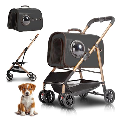 RUYICZB Hundekäfig-Jogger-Kinderwagen für kleine/mittelgroße Hunde, Faltbarer Haustier-Kinderwagen mit Abnehmbarer Trage und Aufbewahrungskorb,Schwarz von RUYICZB