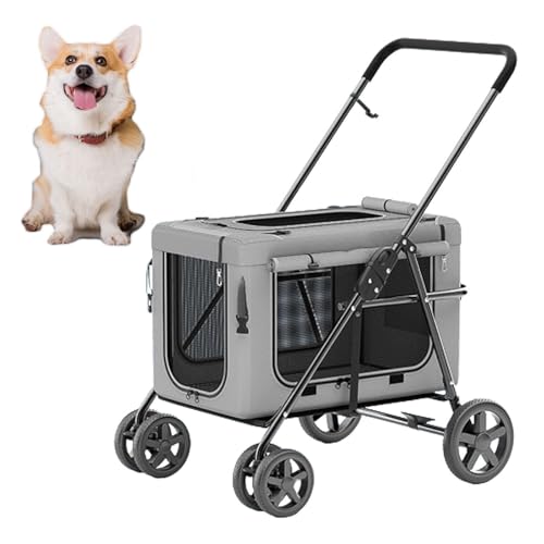 RUYICZB Hundekäfig-Jogging-Kinderwagen, Haustier-Kinderwagen mit Abnehmbarer Trage und Netzfenstern, zusammenklappbarer Hunde-Kinderwagen mit Hinterradbremsen,Light Gray RUYICZB Hundekäfig-Jogging-Kinderwagen, Haustier-Kinderwagen mit Abnehmbarer Trage und Netzfenstern, zusammenklappbarer Hunde-Kinderwagen mit Hinterradbremsen,Light Gray von RUYICZB