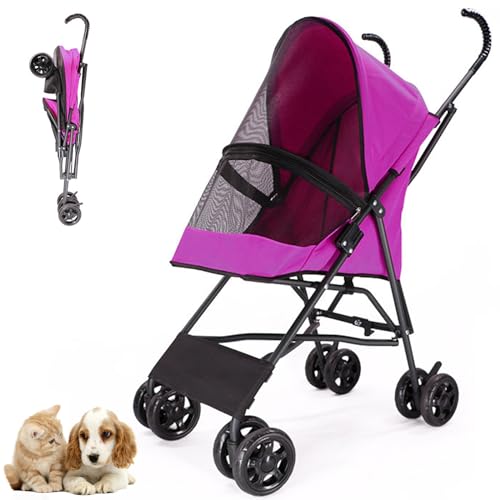 RUYICZB Hundekinderwagen Für Kleine Hunde Bis 10Kg, Faltender Leichter Hundebuggy 4 Rädern Hundewagen Haustier Buggy Mit Netzfenster Hundetrolley Für Kleine Und Mittle Hunde,Rose von RUYICZB