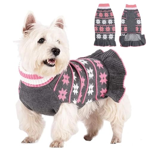 RUYICZB Hundepullover Mit Rollkragen, Schneeflockenmuster, Dicke, Warme Winterkleidung Für Haustiere, Gestrickter Pullover Für Welpen, Weihnachtliches Hundeoutfit, Kleidung,S von RUYICZB