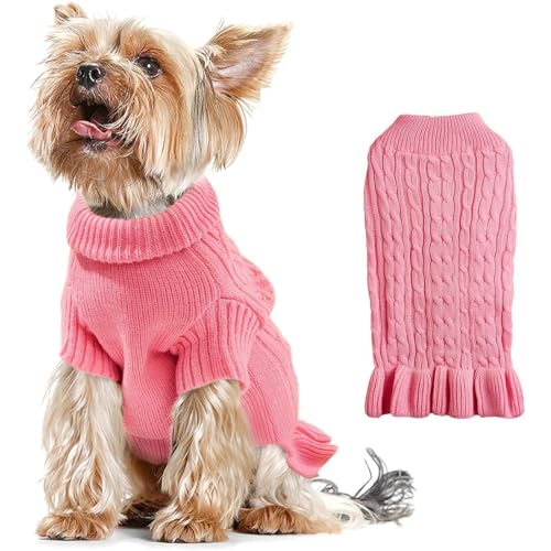 RUYICZB Hundepullover Rollkragenpulli Winterpullover Teacup Hund Weihnachten Chihuahua Pullover Cable Knit Puppy Warmer Mantel Kleidung Hundekleidung Für Kleine Hunde Junge Mädchen,Rosa,L von RUYICZB