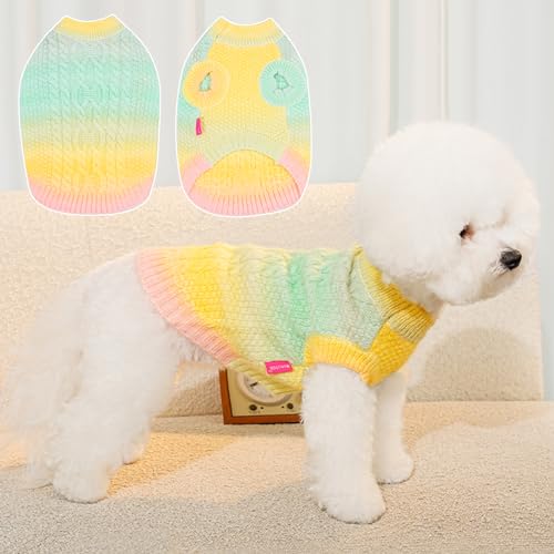 RUYICZB Hundepullover Weiche Warme Bunte Hundekleidung Lustiges Kabel Stricken Ärmelloses Haustier Welpe Sweatshirt Für Kleine Mittlere Hund Katze Outfits,Yellow pink,XXL von RUYICZB