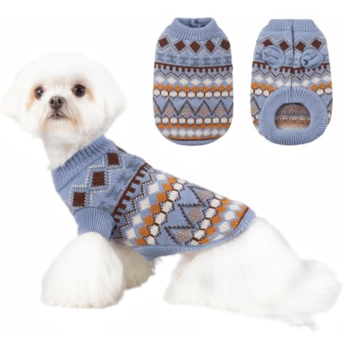 RUYICZB Hundepullover Weiche Warme Hundekleidung Gestrickter Katzenpullover Klassischer Dicker Haustier Niedliche Winter Welpe Kätzchen Pullover Für Kleine Mittelgroße Mädchen Junge,Blau,S von RUYICZB