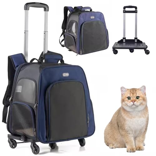 RUYICZB Hunderucksack Bis 10Kg, Hundetrolley Katzentransportbox, Katzen Rucksack Mit 4 Rädern, Reisetasche Mit Rollen Für Hunde Katzen, Atmungsaktive Haustier-Reisetrage,Dark Blue RUYICZB Hunderucksack Bis 10Kg, Hundetrolley Katzentransportbox, Katzen Rucksack Mit 4 Rädern, Reisetasche Mit Rollen Für Hunde Katzen, Atmungsaktive Haustier-Reisetrage,Dark Blue von RUYICZB