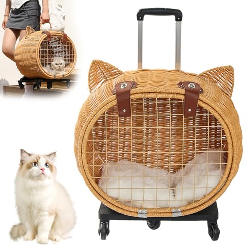 RUYICZB Hunderucksack Katzenrucksack Mit Trolley, Katzenrucksack Große Katzen Mit Rollen Für Transport Bis 12.5 Kg Leichte Hundewagen Für Welpen Haustiere,45 * 30 * 48CM von RUYICZB