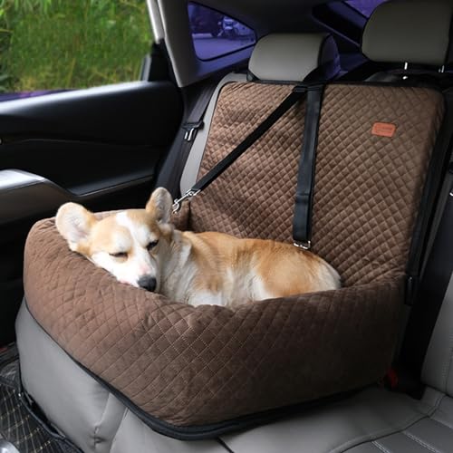 RUYICZB Hundesitz Auto Rückbank, Hunde Autositz, Waschbarer Sitzerhöhung Für Kleine Und Mittelgroße Haustiere, Haustier Reisebett rutschfeste Hundedecke Mit Sicherheitsgurt,Kaffee RUYICZB Hundesitz Auto Rückbank, Hunde Autositz, Waschbarer Sitzerhöhung Für Kleine Und Mittelgroße Haustiere, Haustier Reisebett rutschfeste Hundedecke Mit Sicherheitsgurt,Kaffee von RUYICZB