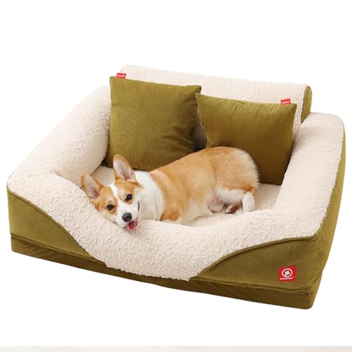 RUYICZB Hundesofa Hundecouch Für Kleine Mittelgroße Hunde, Orthopädisches Hundebett, Hundekorb Flauschig Hundematte rutschfest Abnehmbar Und Waschbar, Katzensofa Mit Kissen,L von RUYICZB