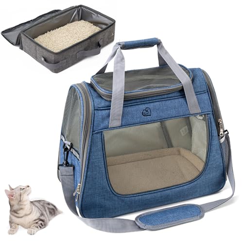 RUYICZB Hundetransportbox, Transportbox Katze Reise Transport Für Katzen, Faltbar Katzen Transportboxen, Cat Carrier Mit Tragbare Katzentoilette, Transporttasche Für Haustiere,Blau von RUYICZB