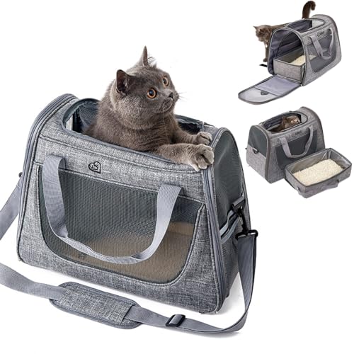 RUYICZB Hundetransportbox, Transportbox Katze Reise Transport Für Katzen, Faltbar Katzen Transportboxen, Cat Carrier Mit Tragbare Katzentoilette, Transporttasche Für Haustiere,Grau von RUYICZB