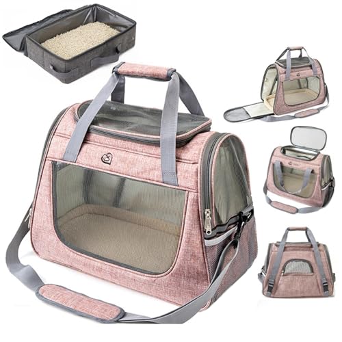 RUYICZB Hundetransportbox, Transportbox Katze Reise Transport Für Katzen, Faltbar Katzen Transportboxen, Cat Carrier Mit Tragbare Katzentoilette, Transporttasche Für Haustiere,Rosa von RUYICZB