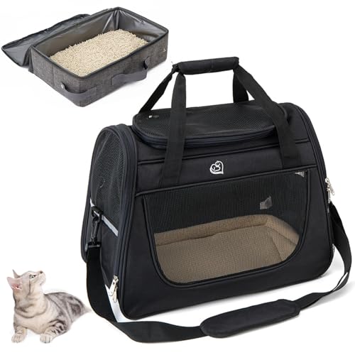 RUYICZB Hundetransportbox, Transportbox Katze Reise Transport Für Katzen, Faltbar Katzen Transportboxen, Cat Carrier Mit Tragbare Katzentoilette, Transporttasche Für Haustiere,Schwarz von RUYICZB