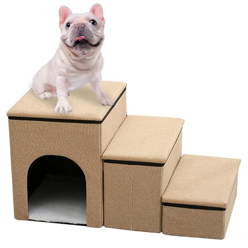 RUYICZB Hundetreppe Für Kleine Hunde, 3 Stufen Faltbare Hundetreppe Mit Aufbewahrungsbox, Einstellbare Höhenstufen Zum Aufstehen Auf Couch Oder Bett, Für Katzen Welpen Und Hunde,Khaki RUYICZB Hundetreppe Für Kleine Hunde, 3 Stufen Faltbare Hundetreppe Mit Aufbewahrungsbox, Einstellbare Höhenstufen Zum Aufstehen Auf Couch Oder Bett, Für Katzen Welpen Und Hunde,Khaki von RUYICZB