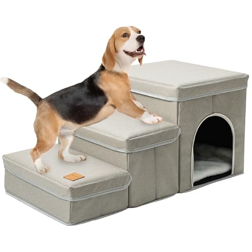 RUYICZB Hundetreppen, Faltbare 3-Schritte Haustier Treppen Mit Aufbewahrungsbox, rutschfeste Hund Katze Leiter Mit Kennel Für Sofa Couch Bett Auto Für Kleine Hunde,Beige RUYICZB Hundetreppen, Faltbare 3-Schritte Haustier Treppen Mit Aufbewahrungsbox, rutschfeste Hund Katze Leiter Mit Kennel Für Sofa Couch Bett Auto Für Kleine Hunde,Beige von RUYICZB