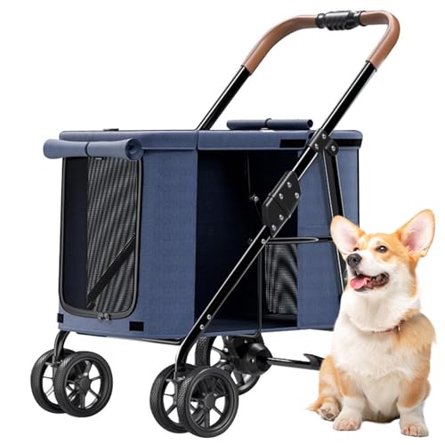 RUYICZB Hundewagen, Faltbarer Hundebuggy, Hundetrolley Mit Kissen, Katzenbuggy Bis 30Kg, Katzenwagen Für Große Und Mittelgroße Hunde Mit Seitentaschen, Netzfenster, Oxford-Gewebe,Blau RUYICZB Hundewagen, Faltbarer Hundebuggy, Hundetrolley Mit Kissen, Katzenbuggy Bis 30Kg, Katzenwagen Für Große Und Mittelgroße Hunde Mit Seitentaschen, Netzfenster, Oxford-Gewebe,Blau von RUYICZB