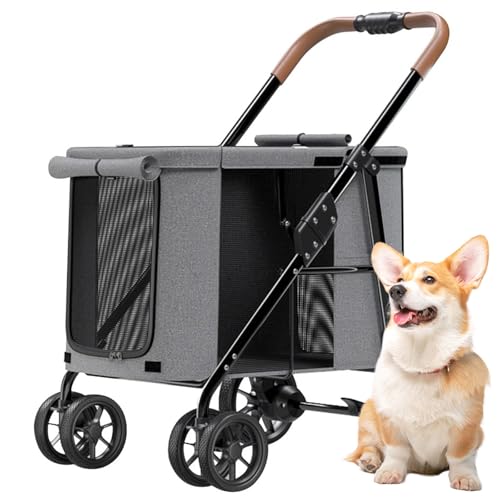 RUYICZB Hundewagen, Faltbarer Hundebuggy, Hundetrolley Mit Kissen, Katzenbuggy Bis 30Kg, Katzenwagen Für Große Und Mittelgroße Hunde Mit Seitentaschen, Netzfenster, Oxford-Gewebe,Grau RUYICZB Hundewagen, Faltbarer Hundebuggy, Hundetrolley Mit Kissen, Katzenbuggy Bis 30Kg, Katzenwagen Für Große Und Mittelgroße Hunde Mit Seitentaschen, Netzfenster, Oxford-Gewebe,Grau von RUYICZB