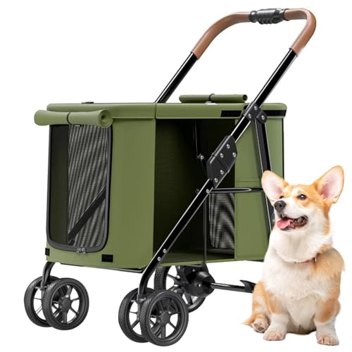 RUYICZB Hundewagen, Faltbarer Hundebuggy, Hundetrolley Mit Kissen, Katzenbuggy Bis 30Kg, Katzenwagen Für Große Und Mittelgroße Hunde Mit Seitentaschen, Netzfenster, Oxford-Gewebe,Grün RUYICZB Hundewagen, Faltbarer Hundebuggy, Hundetrolley Mit Kissen, Katzenbuggy Bis 30Kg, Katzenwagen Für Große Und Mittelgroße Hunde Mit Seitentaschen, Netzfenster, Oxford-Gewebe,Grün von RUYICZB