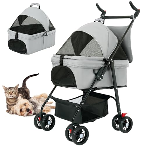 RUYICZB Hundewagen, Faltbarer Hundebuggy Bis 20Kg, 3-In-1 Haustier-Kinderwagen, Hunde-Kinderwagen Für Kleine Mittle Hunde Und Katzen Mit Netzfenster Abnehmbarer Haustiertrage von RUYICZB