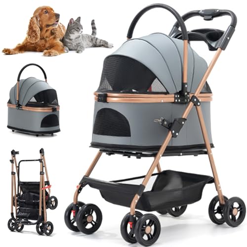RUYICZB Hundewagen 3 in 1 Hundebuggy Bis 20KG Für Kleine Bis Mittelgroße Hunde, Faltbarer Leichter Katzen Und Hundekinderwagen, Geländegängiger 4-Rad-Welpenkinderwagen RUYICZB Hundewagen 3 in 1 Hundebuggy Bis 20KG Für Kleine Bis Mittelgroße Hunde, Faltbarer Leichter Katzen Und Hundekinderwagen, Geländegängiger 4-Rad-Welpenkinderwagen von RUYICZB