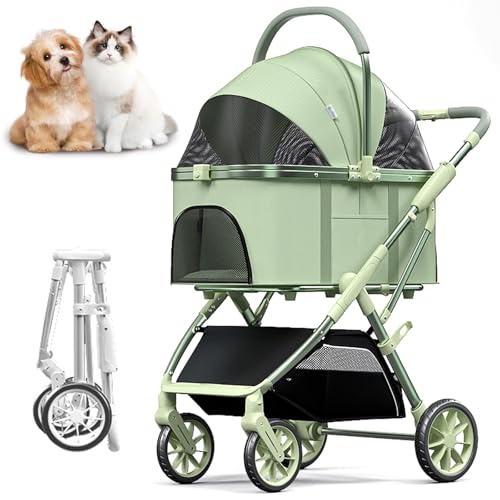 RUYICZB Hundewagen 3In1 Hundebuggy Bis 20Kg Hundebox Transporttasche 360° Große Räder Faltbar Klappbar Haustiere Buggy Netzfenstern & Ablagekorb Jogger Katzenbuggy Für Kleine Hunde Katzen,Grün RUYICZB Hundewagen 3In1 Hundebuggy Bis 20Kg Hundebox Transporttasche 360° Große Räder Faltbar Klappbar Haustiere Buggy Netzfenstern & Ablagekorb Jogger Katzenbuggy Für Kleine Hunde Katzen,Grün von RUYICZB