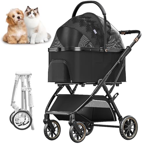 RUYICZB Hundewagen 3In1 Hundebuggy Bis 20Kg Hundebox Transporttasche 360° Große Räder Faltbar Klappbar Haustiere Buggy Netzfenstern & Ablagekorb Jogger Katzenbuggy Für Kleine Hunde Katzen,Schwarz RUYICZB Hundewagen 3In1 Hundebuggy Bis 20Kg Hundebox Transporttasche 360° Große Räder Faltbar Klappbar Haustiere Buggy Netzfenstern & Ablagekorb Jogger Katzenbuggy Für Kleine Hunde Katzen,Schwarz von RUYICZB