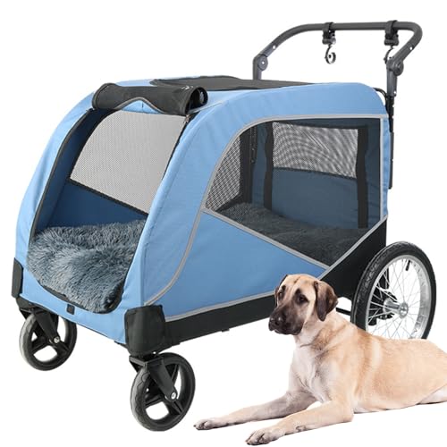 RUYICZB Hundewagen Bis 60KG, Hundebuggy Mit Kissen, Hundebox Transporttasche Faltbar Klappbar Haustiere Buggy Jogger Katzenbuggy Mit Netzfenstern & Regenschutzabdeckung Für Große Hunde Katzen,Blau RUYICZB Hundewagen Bis 60KG, Hundebuggy Mit Kissen, Hundebox Transporttasche Faltbar Klappbar Haustiere Buggy Jogger Katzenbuggy Mit Netzfenstern & Regenschutzabdeckung Für Große Hunde Katzen,Blau von RUYICZB