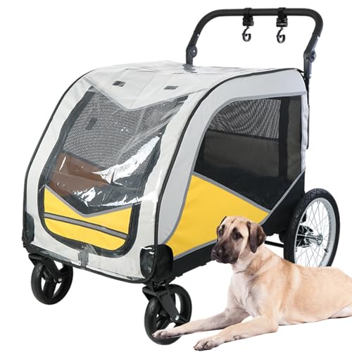 RUYICZB Hundewagen Bis 60KG, Hundebuggy Mit Kissen, Hundebox Transporttasche Faltbar Klappbar Haustiere Buggy Jogger Katzenbuggy Mit Netzfenstern & Regenschutzabdeckung Für Große Hunde Katzen,Gelb RUYICZB Hundewagen Bis 60KG, Hundebuggy Mit Kissen, Hundebox Transporttasche Faltbar Klappbar Haustiere Buggy Jogger Katzenbuggy Mit Netzfenstern & Regenschutzabdeckung Für Große Hunde Katzen,Gelb von RUYICZB