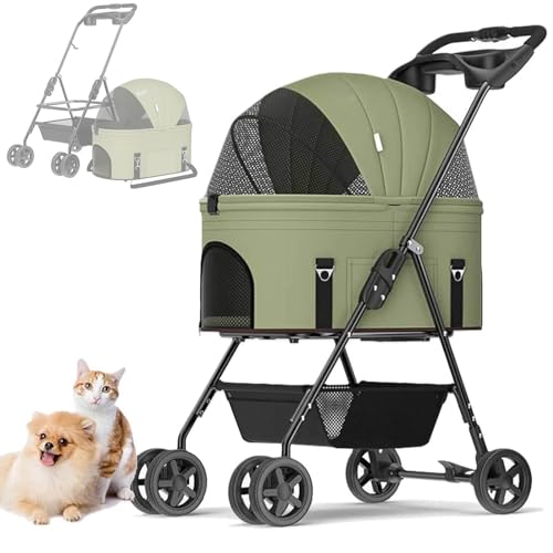 RUYICZB Hundewagen Haustiere Buggy Bis 17Kg, Hundebuggy Mit Aufbewahrungskorb, Faltbarer Hundetrolley, 360° Vorderrad, Hinterrad Mit Bremse, Abnehmbarem Katzenbuggy Für Kleine Hunde Katzen,Grün RUYICZB Hundewagen Haustiere Buggy Bis 17Kg, Hundebuggy Mit Aufbewahrungskorb, Faltbarer Hundetrolley, 360° Vorderrad, Hinterrad Mit Bremse, Abnehmbarem Katzenbuggy Für Kleine Hunde Katzen,Grün von RUYICZB