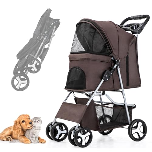 RUYICZB Hundewagen Hundebuggy Mit Klappfunktion Pet Stroller Für Kleine Hunde Und Katzen Faltbarer Hundewagen Mit Aufbewahrungskorb Kinderwagen Hunde Oxford Haustiere Reisekinderwagen,Kaffee RUYICZB Hundewagen Hundebuggy Mit Klappfunktion Pet Stroller Für Kleine Hunde Und Katzen Faltbarer Hundewagen Mit Aufbewahrungskorb Kinderwagen Hunde Oxford Haustiere Reisekinderwagen,Kaffee von RUYICZB