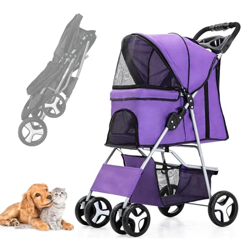 RUYICZB Hundewagen Hundebuggy Mit Klappfunktion Pet Stroller Für Kleine Hunde Und Katzen Faltbarer Hundewagen Mit Aufbewahrungskorb Kinderwagen Hunde Oxford Haustiere Reisekinderwagen,Lila RUYICZB Hundewagen Hundebuggy Mit Klappfunktion Pet Stroller Für Kleine Hunde Und Katzen Faltbarer Hundewagen Mit Aufbewahrungskorb Kinderwagen Hunde Oxford Haustiere Reisekinderwagen,Lila von RUYICZB