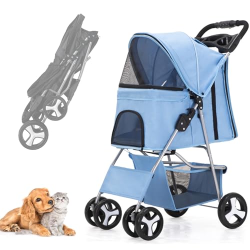 RUYICZB Hundewagen Hundebuggy Mit Klappfunktion Pet Stroller Für Kleine Hunde Und Katzen Faltbarer Hundewagen Mit Aufbewahrungskorb Kinderwagen Hunde Oxford Haustiere Reisekinderwagen,Sky Blue RUYICZB Hundewagen Hundebuggy Mit Klappfunktion Pet Stroller Für Kleine Hunde Und Katzen Faltbarer Hundewagen Mit Aufbewahrungskorb Kinderwagen Hunde Oxford Haustiere Reisekinderwagen,Sky Blue von RUYICZB
