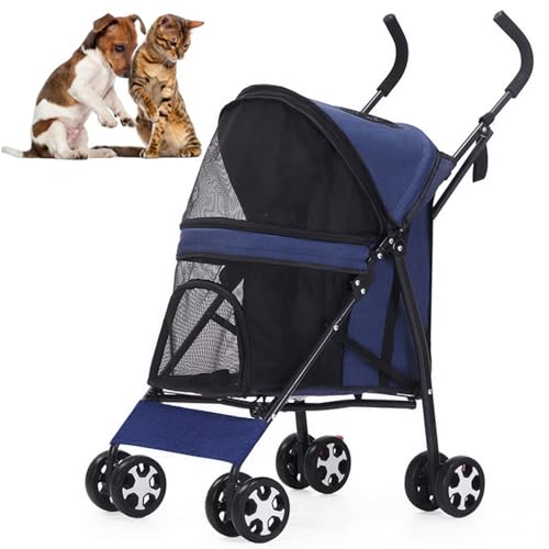 RUYICZB Hundewagen Leichte Faltbarer Hundebuggy Klappbare Tragbare Katzenbuggy Haustier-Kinderwagen Für Kleine Und Mittle Hunde Katzen Bis 10Kg,Mit Sonnenschutz, Netzfenster,Marine RUYICZB Hundewagen Leichte Faltbarer Hundebuggy Klappbare Tragbare Katzenbuggy Haustier-Kinderwagen Für Kleine Und Mittle Hunde Katzen Bis 10Kg,Mit Sonnenschutz, Netzfenster,Marine von RUYICZB