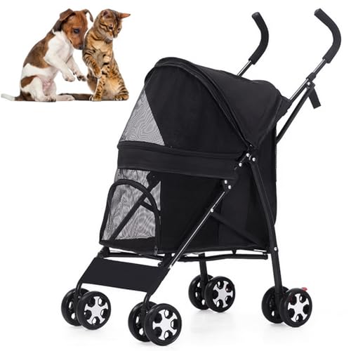 RUYICZB Hundewagen Leichte Faltbarer Hundebuggy Klappbare Tragbare Katzenbuggy Haustier-Kinderwagen Für Kleine Und Mittle Hunde Katzen Bis 10Kg,Mit Sonnenschutz, Netzfenster,Schwarz RUYICZB Hundewagen Leichte Faltbarer Hundebuggy Klappbare Tragbare Katzenbuggy Haustier-Kinderwagen Für Kleine Und Mittle Hunde Katzen Bis 10Kg,Mit Sonnenschutz, Netzfenster,Schwarz von RUYICZB