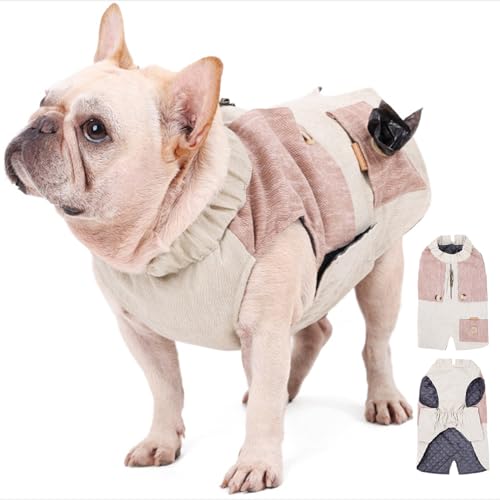 RUYICZB Hundmantel Winterjacke Mit Tasche, Kälte Mäntel Weste, Haustier Warm British Style Kleidung Outfits Für Kleine Medium Große Hunde Zurück Reißverschluss Leine Loch,Rosa,XXL von RUYICZB