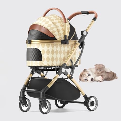 RUYICZB Jogger-Kinderwagen für Haustiere mit 4 Rädern und Abnehmbarer Trage, Reise-Hundewagen mit Aufbewahrungskorb, atmungsaktiver All-Terrain-Katzenkinderwagen,Gold RUYICZB Jogger-Kinderwagen für Haustiere mit 4 Rädern und Abnehmbarer Trage, Reise-Hundewagen mit Aufbewahrungskorb, atmungsaktiver All-Terrain-Katzenkinderwagen,Gold von RUYICZB