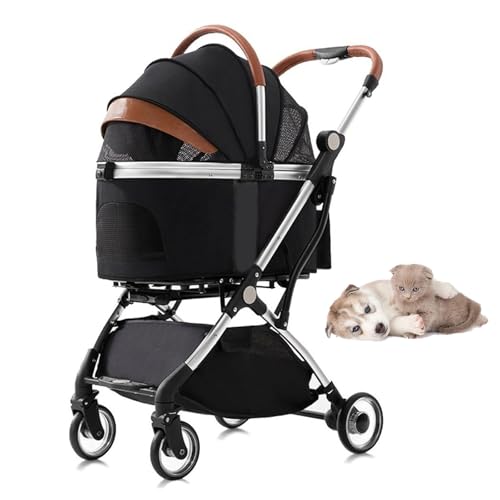 RUYICZB Jogger-Kinderwagen für Haustiere mit 4 Rädern und Abnehmbarer Trage, Reise-Hundewagen mit Aufbewahrungskorb, atmungsaktiver All-Terrain-Katzenkinderwagen,Schwarz RUYICZB Jogger-Kinderwagen für Haustiere mit 4 Rädern und Abnehmbarer Trage, Reise-Hundewagen mit Aufbewahrungskorb, atmungsaktiver All-Terrain-Katzenkinderwagen,Schwarz von RUYICZB