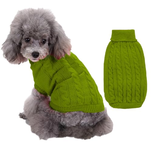 RUYICZB Kabel Stricken Hundepullover Für Kleine Mittlere Hunde Klassische Rollkragen Dicke Kleidung Für Herbst Winter, Weiche Warme Hundekleidung, Welpen Pullover Hund Strickwaren,Fruit Green,S von RUYICZB