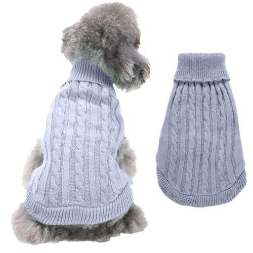 RUYICZB Kabel Stricken Hundepullover Für Kleine Mittlere Hunde Klassische Rollkragen Dicke Kleidung Für Herbst Winter, Weiche Warme Hundekleidung, Welpen Pullover Hund Strickwaren,Grau,S von RUYICZB