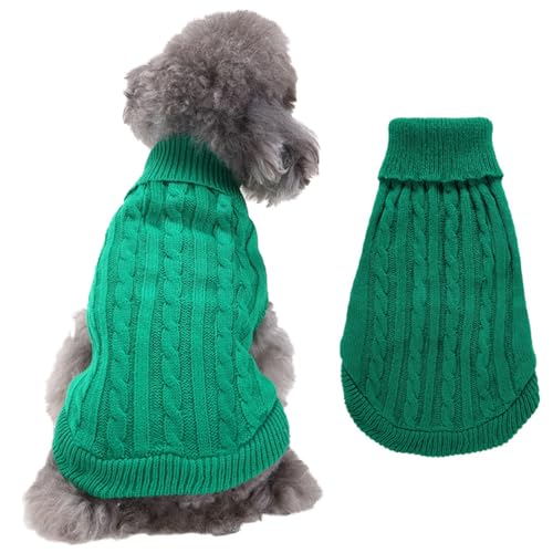 RUYICZB Kabel Stricken Hundepullover Für Kleine Mittlere Hunde Klassische Rollkragen Dicke Kleidung Für Herbst Winter, Weiche Warme Hundekleidung, Welpen Pullover Hund Strickwaren,Grün,S von RUYICZB